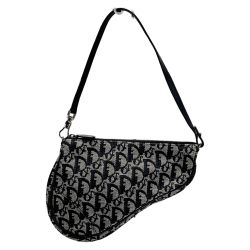 ☆☆ Christian Dior クリスチャンディオール トロッター MC0032 ネイビー サドルバッグ キャンバス×レザー レディース Bランク