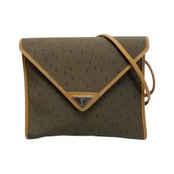 ☆☆ Yves Saint Laurent イブサンローラン カサンドラ YSLロゴプレート ショルダーバッグ ブラウン系 PVC×レザー ヴィンテージ Cランク