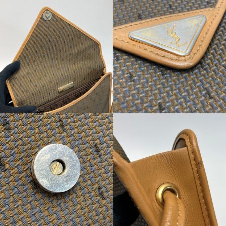  Yves Saint Laurent イブサンローラン カサンドラ YSLロゴプレート ショルダーバッグ ブラウン系 PVC×レザー ヴィンテージ