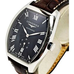 ☆☆ LONGINES ロンジン エヴィデンツァ L2.642.4.51.4 ブラック 自動巻き レザー スモールセコンド メンズ 腕時計 Bランク