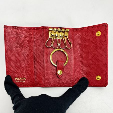  PRADA プラダ キーケース 1PG004 レッド 4連 レディース ゴールド金具 キーリング・箱有