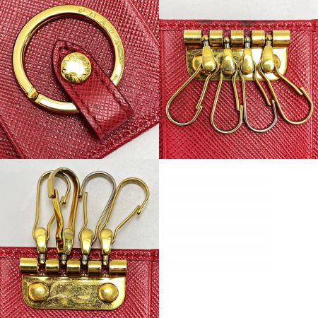  PRADA プラダ キーケース 1PG004 レッド 4連 レディース ゴールド金具 キーリング・箱有