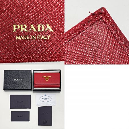  PRADA プラダ キーケース 1PG004 レッド 4連 レディース ゴールド金具 キーリング・箱有