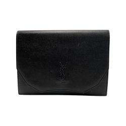 ☆☆ Yves Saint Laurent イブサンローラン YSLロゴ クラッチバッグ ブラック レザー ヴィンテージ Cランク