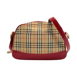 ☆☆ BURBERRY バーバリー ノバチェック ショルダーバッグ ベージュ×レッド キャンバス/レザー Bランク