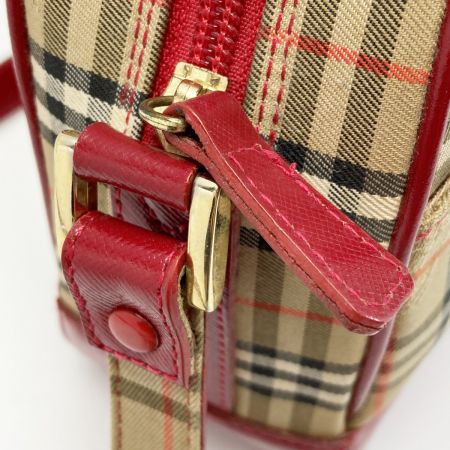  BURBERRY バーバリー ノバチェック ショルダーバッグ ベージュ×レッド キャンバス/レザー