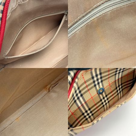  BURBERRY バーバリー ノバチェック ショルダーバッグ ベージュ×レッド キャンバス/レザー