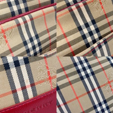  BURBERRY バーバリー ノバチェック ショルダーバッグ ベージュ×レッド キャンバス/レザー