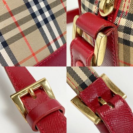  BURBERRY バーバリー ノバチェック ショルダーバッグ ベージュ×レッド キャンバス/レザー