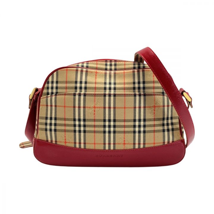 BURBERRY バーバリー ノバチェック ショルダーバッグ ベージュ×レッド キャンバス/レザー｜中古｜なんでもリサイクルビッグバン