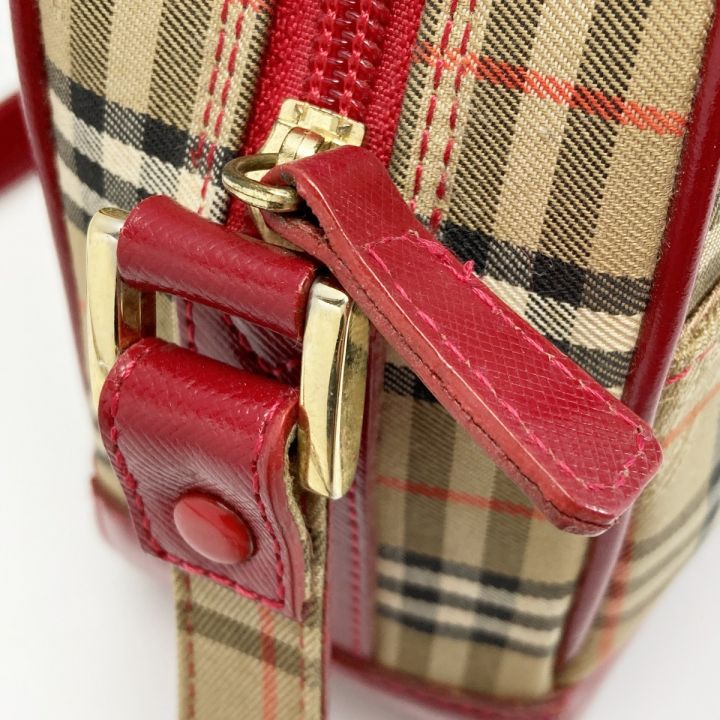 BURBERRY バーバリー ノバチェック ショルダーバッグ ベージュ×レッド キャンバス/レザー｜中古｜なんでもリサイクルビッグバン