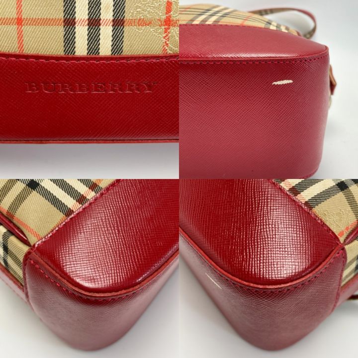 BURBERRY バーバリー ノバチェック ショルダーバッグ ベージュ×レッド キャンバス/レザー｜中古｜なんでもリサイクルビッグバン