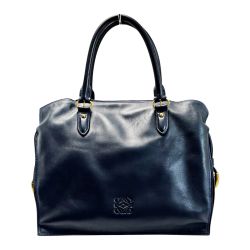 ☆☆ LOEWE ロエベ アナグラム フラメンコ30 ネイビーxブルーステッチ トートバッグ レディース ゴールド金具 Cランク