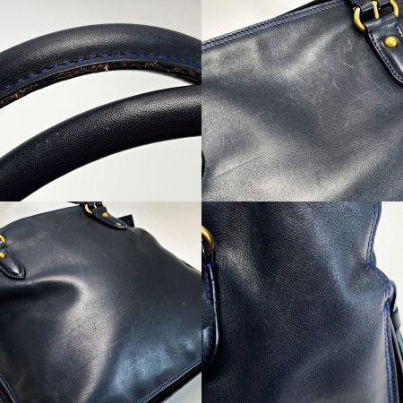  LOEWE ロエベ アナグラム フラメンコ30 ネイビーxブルーステッチ トートバッグ レディース ゴールド金具