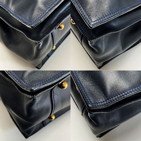  LOEWE ロエベ アナグラム フラメンコ30 ネイビーxブルーステッチ トートバッグ レディース ゴールド金具