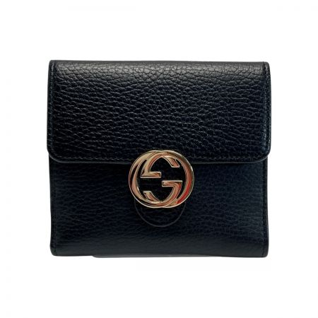  GUCCI グッチ インターロッキングG Wホック ２つ折り財布 615525 ブラック レザー 箱・布袋有