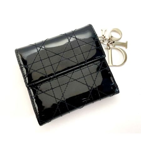  Christian Dior クリスチャンディオール カナージュ 02.LU.1008 ブラック 三つ折り財布 レディース