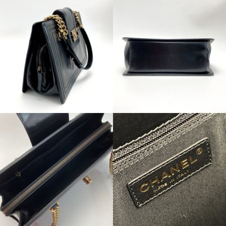  CHANEL シャネル ボーイシャネル チェーントートバッグ ブラック レザー ココマーク ワンショルダー 布袋有
