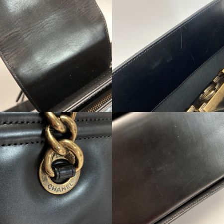  CHANEL シャネル ボーイシャネル チェーントートバッグ ブラック レザー ココマーク ワンショルダー 布袋有