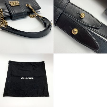  CHANEL シャネル ボーイシャネル チェーントートバッグ ブラック レザー ココマーク ワンショルダー 布袋有