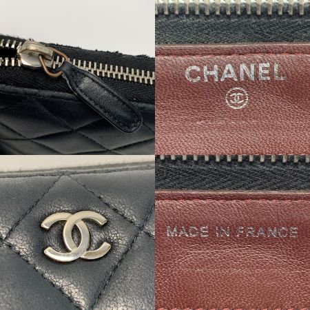  CHANEL シャネル マトラッセ ラムレザー A50097 ブラック ラウンドファスナー財布 レディース