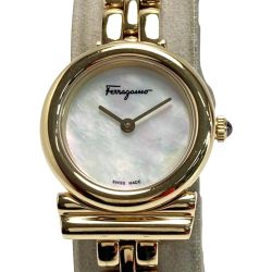 ☆☆ Salvatore Ferragamo サルヴァトーレフェラガモ ガンチーニ SFIK-121917910364 シェル文字盤 クォーツ レディース 腕時計 Bランク