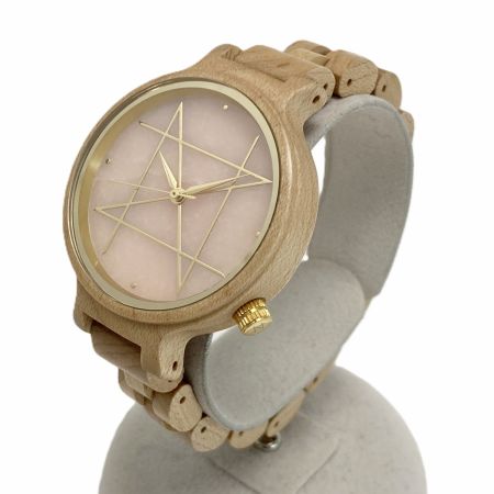  NOZ ノズ ピンクオパール メープル天然木バンド ピンク クォーツ レディース 腕時計