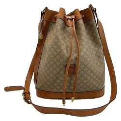 ☆☆ CELINE セリーヌ マカダム柄 M90 巾着ショルダー レディース ゴールド金具 Cランク