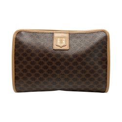 ☆☆ CELINE セリーヌ マカダム柄 クラッチバッグ ブラウン PVC×レザー セカンドバッグ Bランク