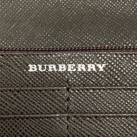  BURBERRY バーバリー チェック 型押し ２つ折り財布 ブラウン エンボス レザー 長財布