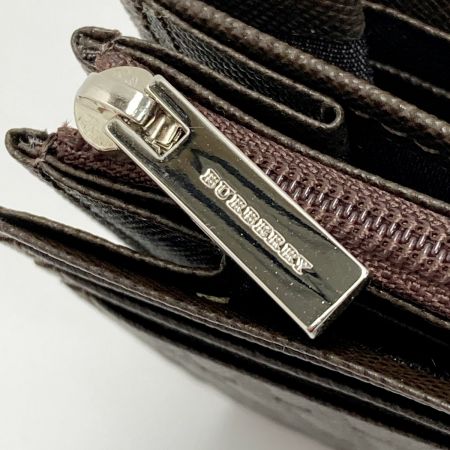  BURBERRY バーバリー チェック 型押し ２つ折り財布 ブラウン エンボス レザー 長財布