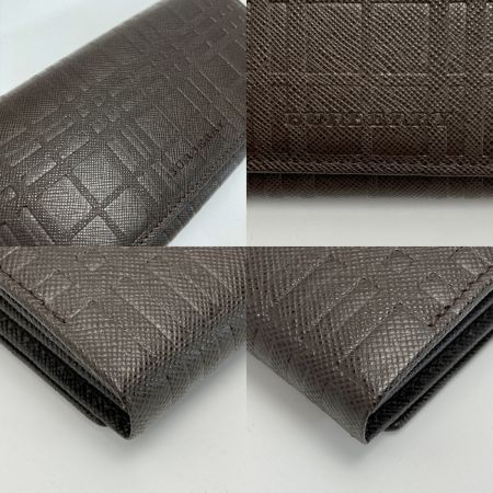  BURBERRY バーバリー チェック 型押し ２つ折り財布 ブラウン エンボス レザー 長財布