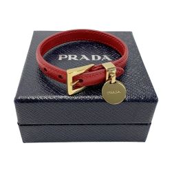 ☆☆ PRADA プラダ レザー レッド×ゴールド金具 ブレスレット 箱有 Bランク
