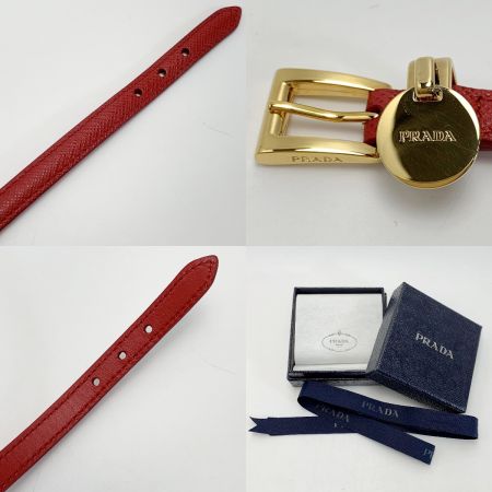  PRADA プラダ レザー レッド×ゴールド金具 ブレスレット 箱有