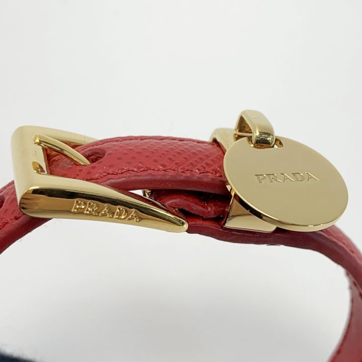 PRADA プラダ レザー レッド×ゴールド金具 ブレスレット 箱有 - 中古 