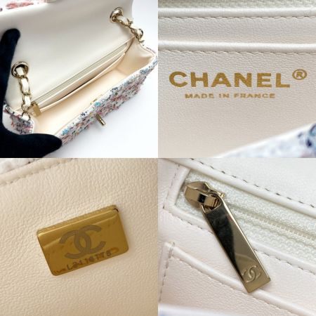  CHANEL シャネル ミニマトラッセ ツイード チェーンショルダーバッグ A6990 ピンク×ホワイト ココマーク