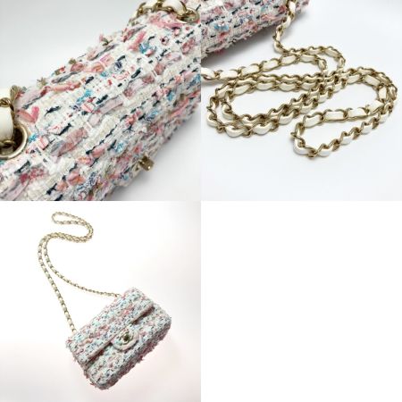  CHANEL シャネル ミニマトラッセ ツイード チェーンショルダーバッグ A6990 ピンク×ホワイト ココマーク