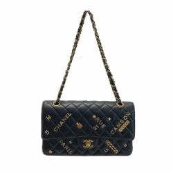 ☆☆ CHANEL シャネル マトラッセ Wフラップ アイコン チャーム チェーンショルダーバッグ A01112 ブラック ラムスキン Bランク
