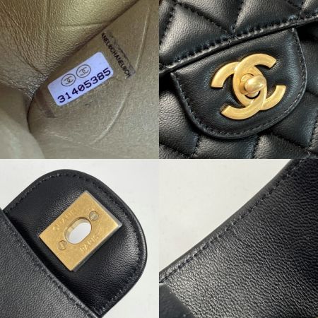  CHANEL シャネル マトラッセ Wフラップ アイコン チャーム チェーンショルダーバッグ A01112 ブラック ラムスキン