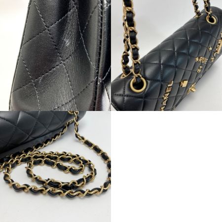  CHANEL シャネル マトラッセ Wフラップ アイコン チャーム チェーンショルダーバッグ A01112 ブラック ラムスキン
