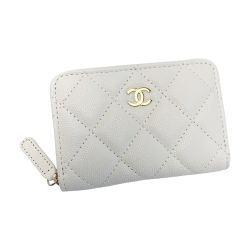 ☆☆ CHANEL シャネル ココマーク キャビアスキン クラシック ジップ コインパース マトラッセ  AP0216 ホワイト 財布 コインケース レディース Cランク