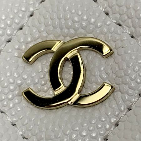  CHANEL シャネル ココマーク キャビアスキン クラシック ジップ コインパース マトラッセ  AP0216 ホワイト 財布 コインケース レディース