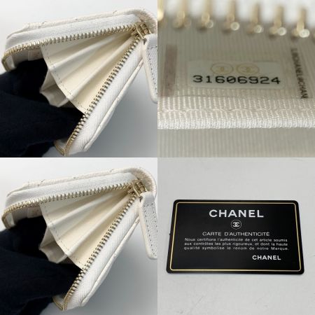  CHANEL シャネル ココマーク キャビアスキン クラシック ジップ コインパース マトラッセ  AP0216 ホワイト 財布 コインケース レディース