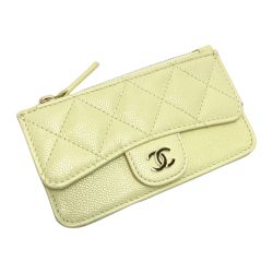 ☆☆ CHANEL シャネル マトラッセ クラシック カードケース AP2570 ライトイエロー キャビアスキン コインケース 布袋有 Bランク