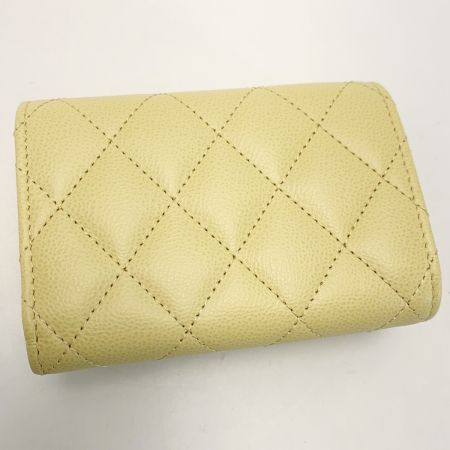  CHANEL シャネル ココマーク キャビアスキン スモールフラップウォレット AP1175 イエロー 3つ折り財布  レディース