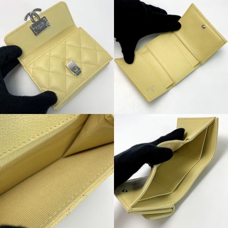  CHANEL シャネル ココマーク キャビアスキン スモールフラップウォレット AP1175 イエロー 3つ折り財布  レディース
