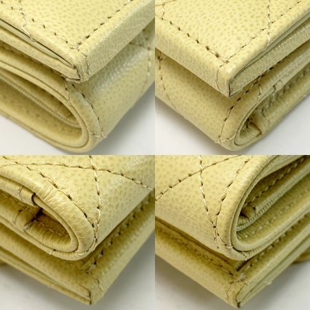  CHANEL シャネル ココマーク キャビアスキン スモールフラップウォレット AP1175 イエロー 3つ折り財布  レディース