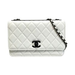 ☆☆ CHANEL シャネル マトラッセ トレンディCC チェーンウォレット 80982 ホワイト×ブラック ラムスキン ショルダーバッグ Bランク