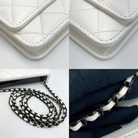  CHANEL シャネル マトラッセ トレンディCC チェーンウォレット 80982 ホワイト×ブラック ラムスキン ショルダーバッグ