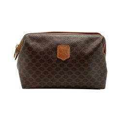 ☆☆ CELINE セリーヌ マカダム柄 ポーチ MC97/2 ブラウン PVC×レザー コスメポーチ Cランク